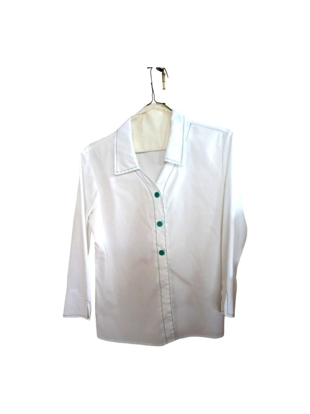 Girl Scouts White w/green  3/4 sleeve button up shirt Size Large